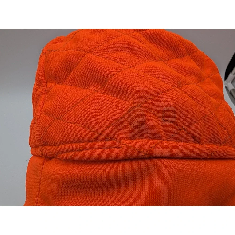 Vintage Blaze Orange Quilted Hunting Hat Ear Flaps Faux Fur Lined Trapper Cap